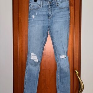 Hollister Blue Skinny Jeans with Distressed Details